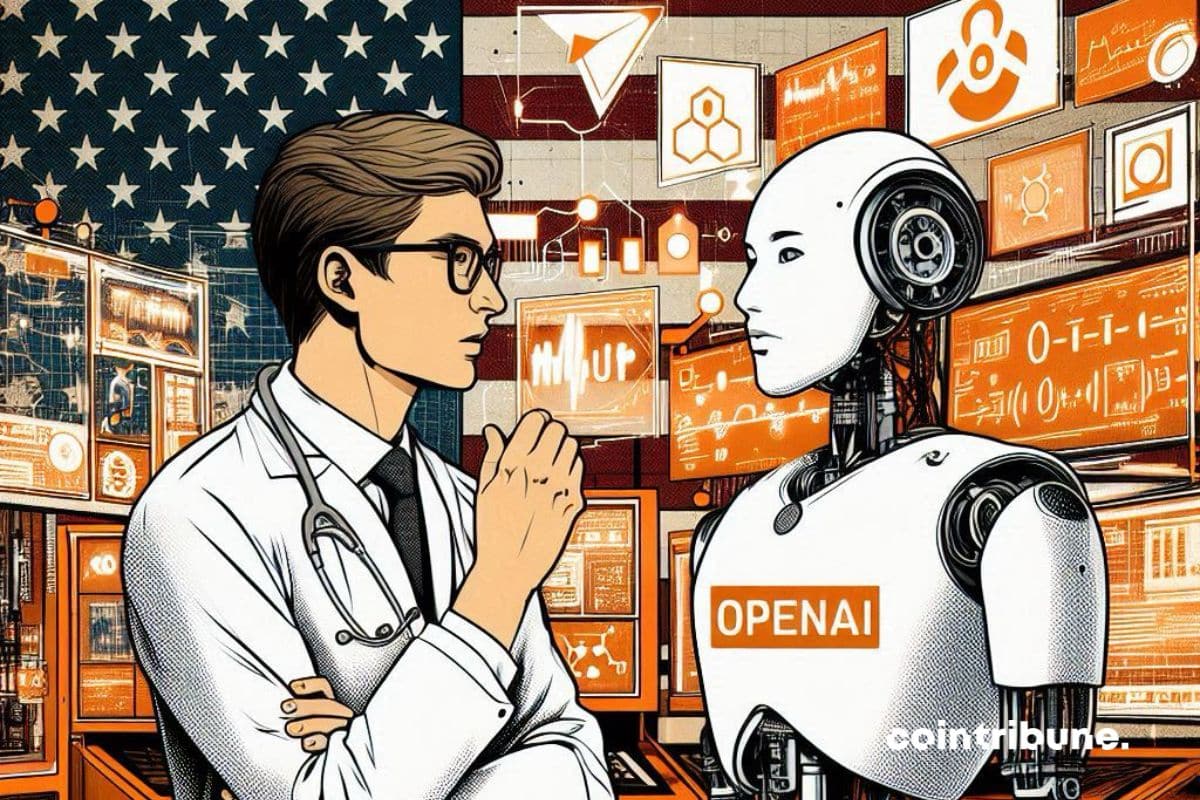 An American researcher in discussion with an AI-enabled robot from OpenAI