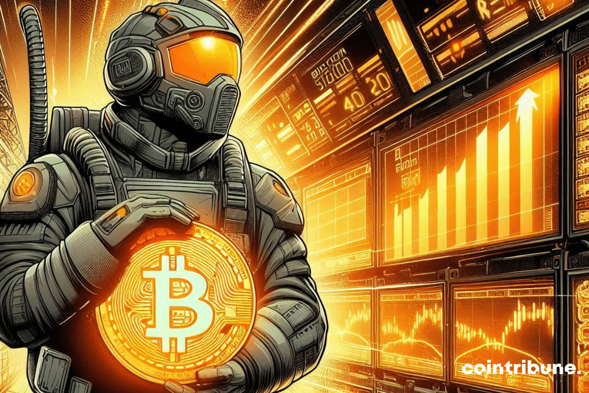 Mineurs de bitcoin vêtu d'une combinaison futuriste