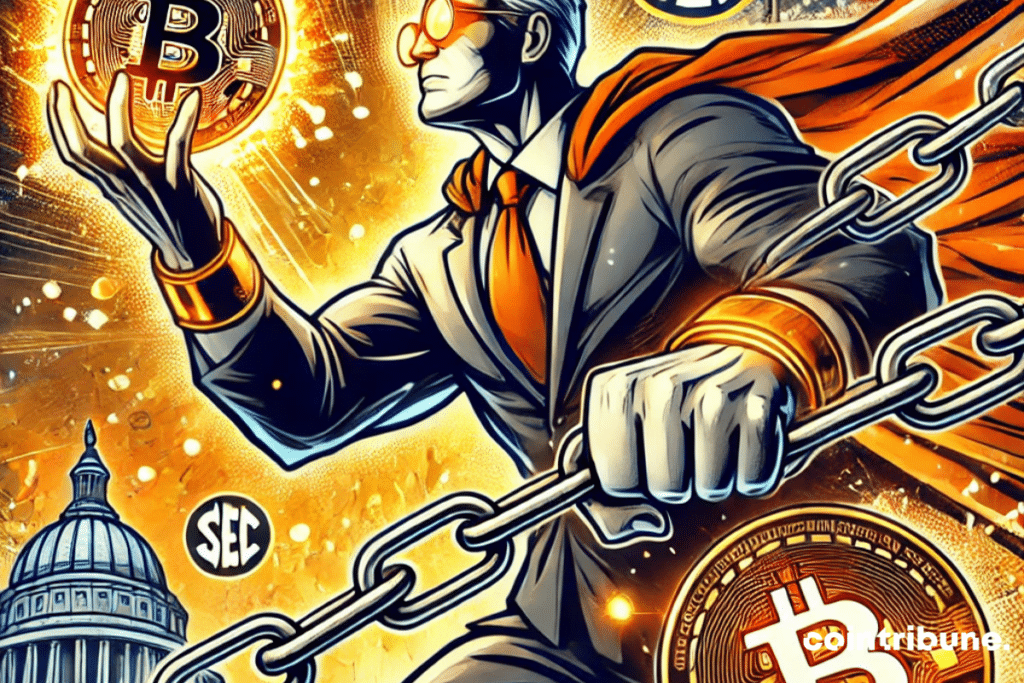 Representation of the SEC taking control of cryptocurrencies