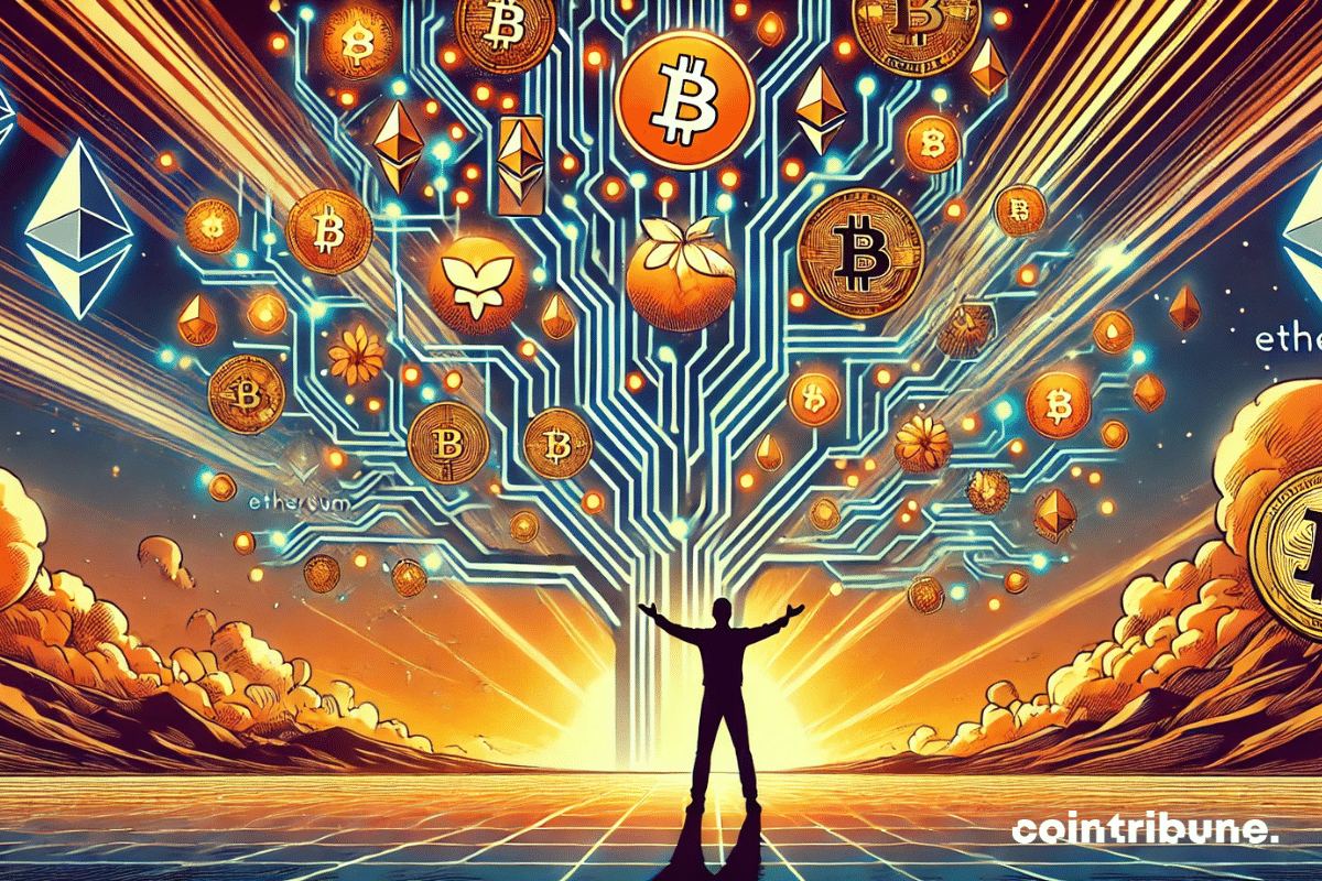 El árbol digital que simboliza las grandes revoluciones cripto de 2024, como el Bitcoin Act.