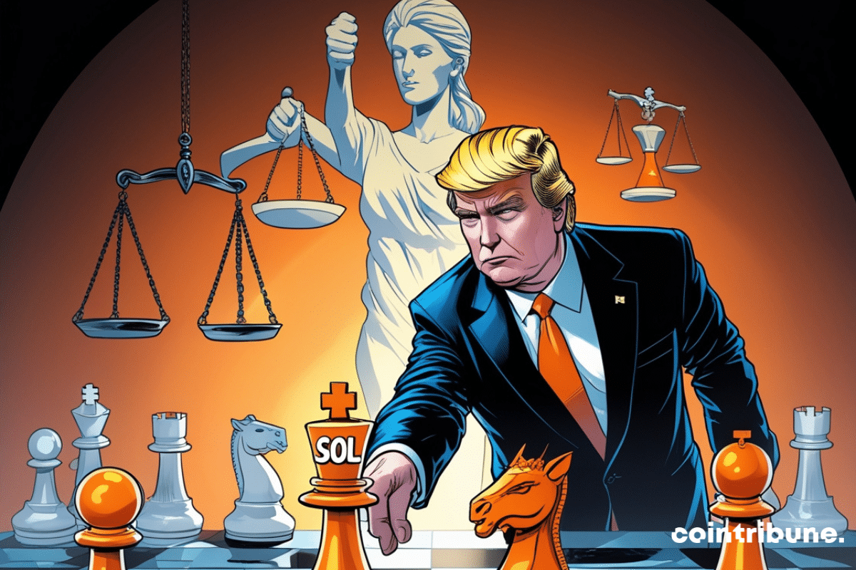 Trump playing a game of chess with the word SOL