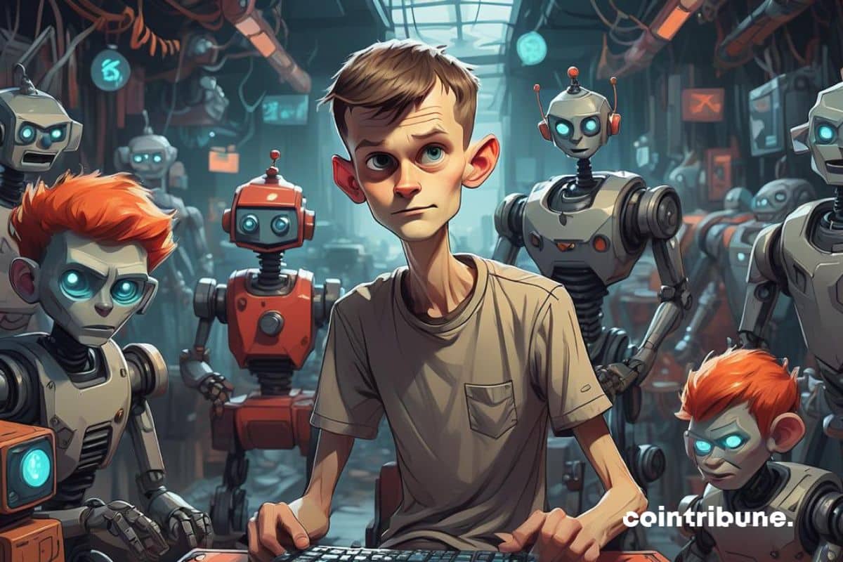 Vitalik buterin devant des robots de censure de X