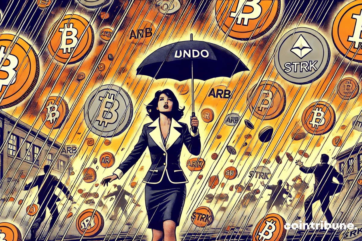 Un investisseur crypto se couvre avec un parapluie