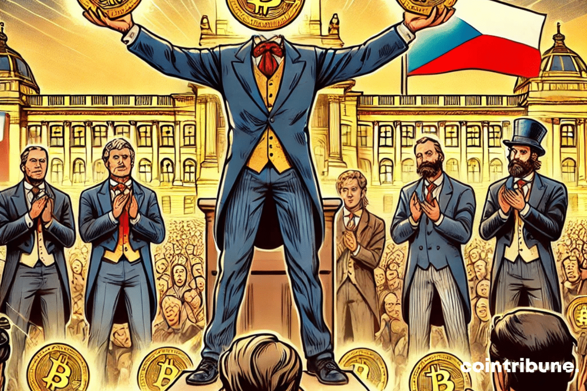 An illustration depicting a Bitcoin revolution in the Czech Republic.