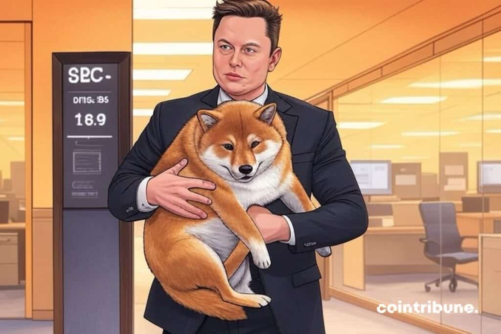 Elon Musk avec le DOGE dans ses bras dans les locaux de la SEC