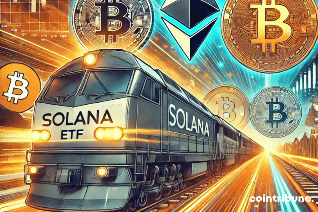 A dynamic comic-style illustration depicts Solana as a heroic coin.