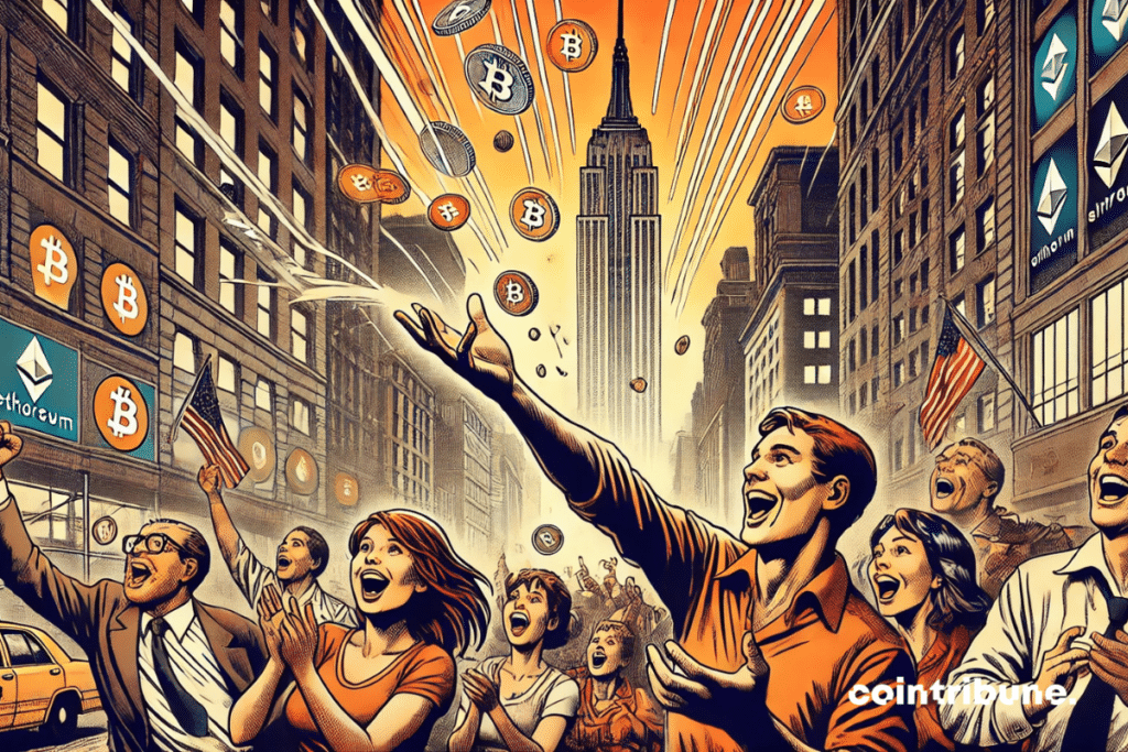 The euphoric scene in New York in the rain of cryptos that symbolizes Alteason for Altcoins!