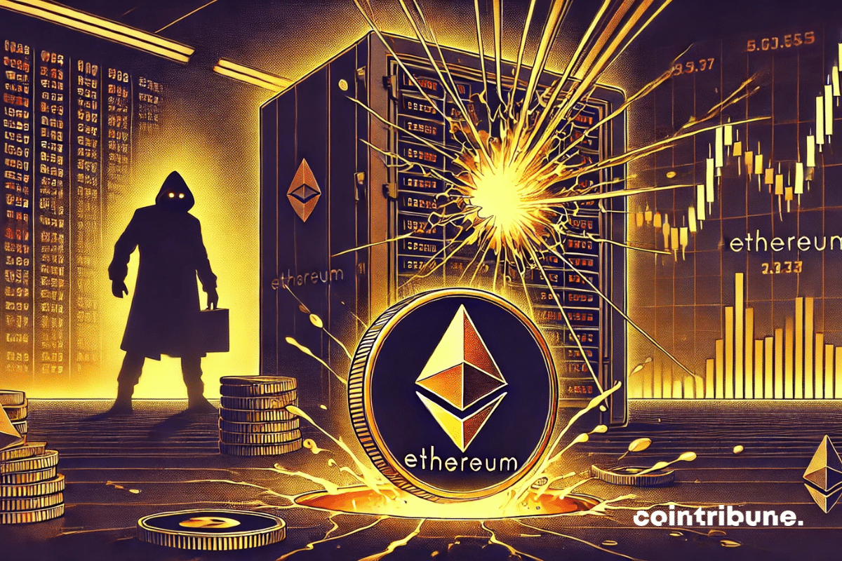 Crypto: a fractured digital vault with the hacker’s threat and Ethereum’s resilient glow.