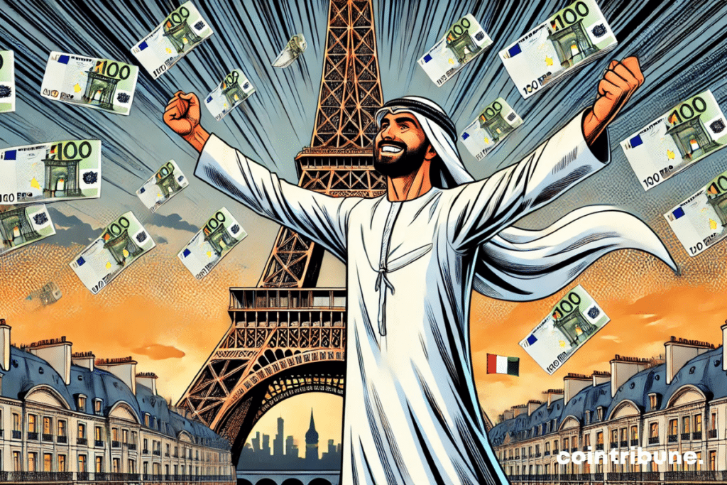 IA : la pluie de billets sur la Tour Eiffel ! Elle capture parfaitement l’énergie et l’impact de cet investissement des Émirats arabes unis en France.