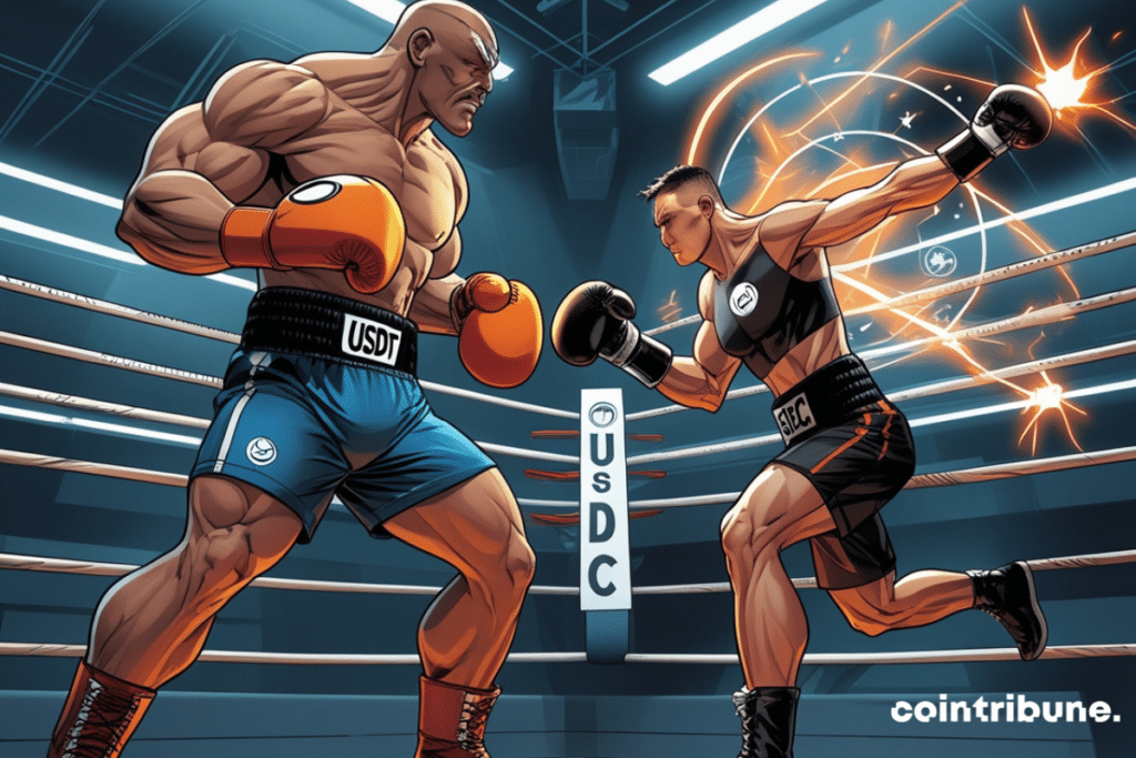 Boxeurs USDC et USDT s'affrontant sur un ring