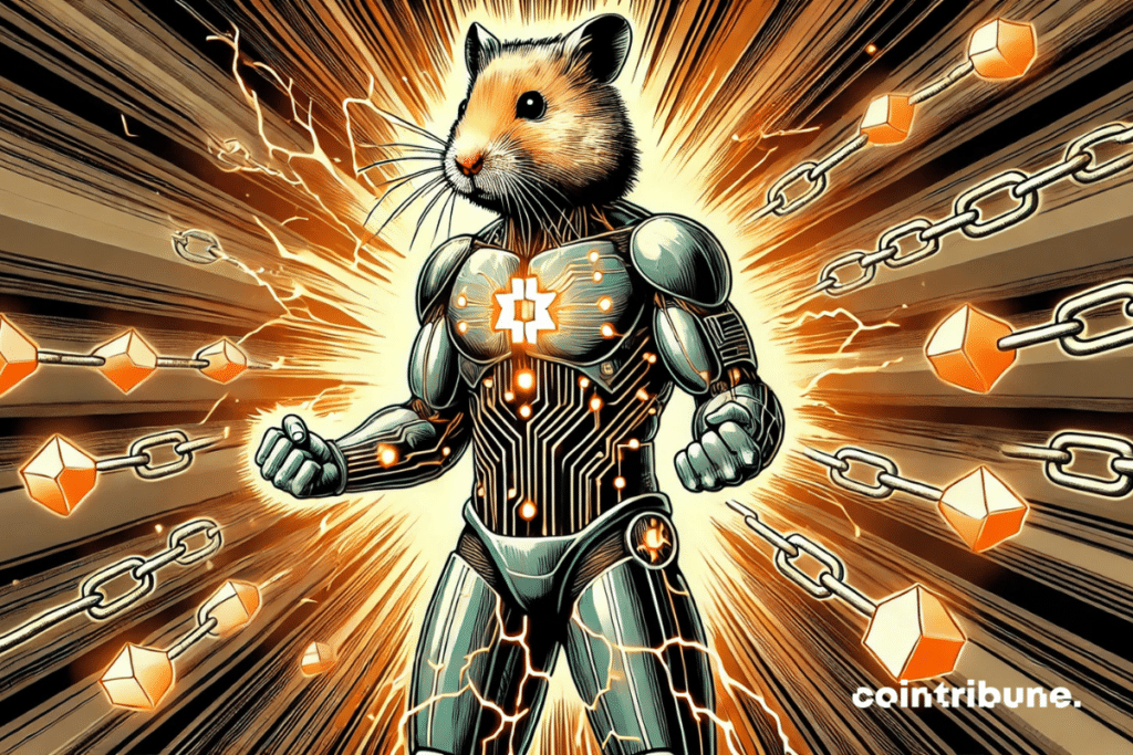 Cyber ​​warrior in a hamster in full transformation of blockchain