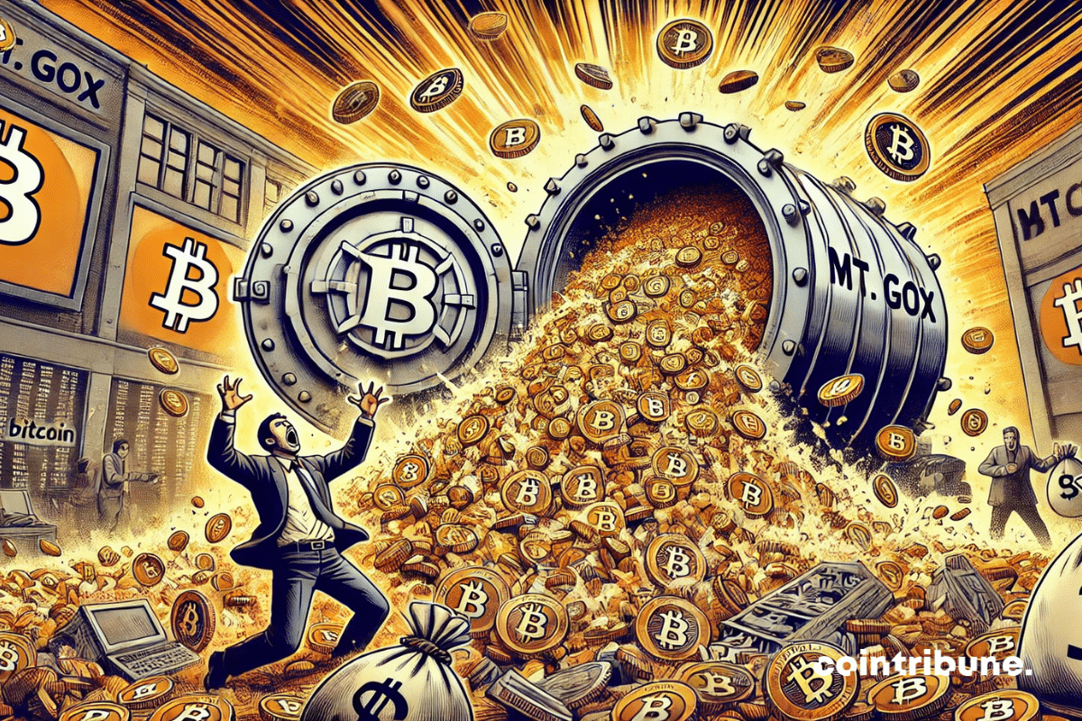 The Mt. Gox vault explodes, releasing an avalanche of Bitcoins.