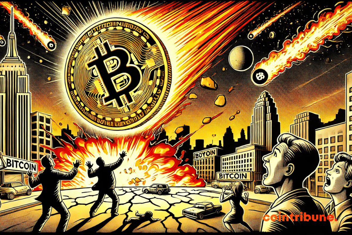 Bitcoin falling from the sky like a meteorite, leaving traders in panic