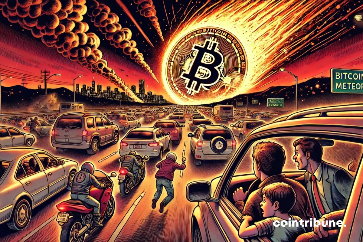 A bitcoin meteorite falls on a city