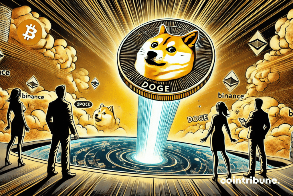 Assistant to a piece of dogecoins falls in a vortex binance