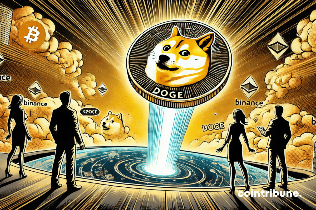 Un comerciante observa cómo una moneda Dogecoin cae en un vórtice de Binance