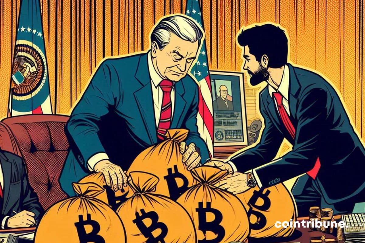 A World Liberty Financial representative bringing bags of crypto to the White House