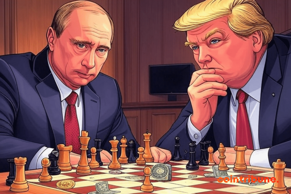 Trump-Putin duel in front of a chess set