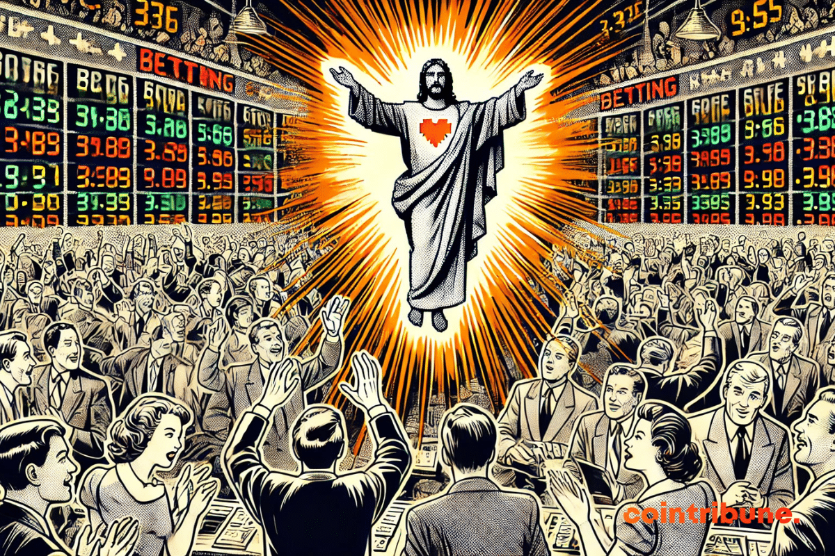 l'illustration de Jésus apparaissant dans un marché de crypto