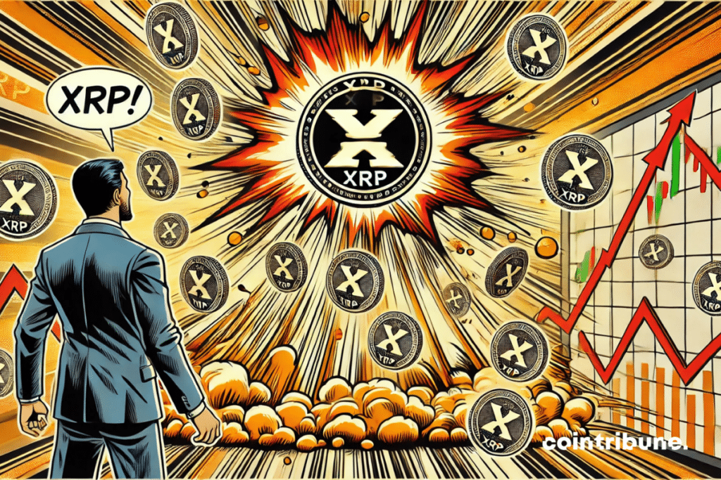 The XRP crypto price with an enthusiastic trader