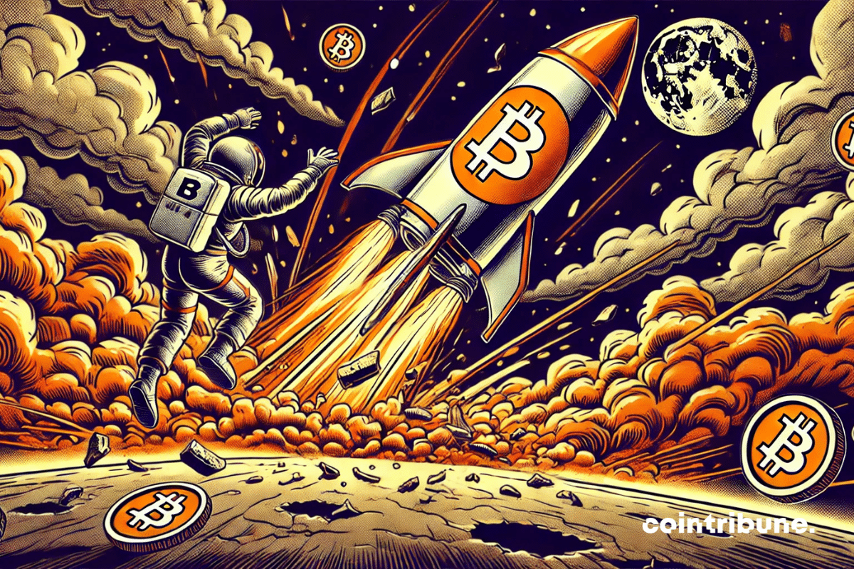 ¡El cohete de Bitcoin en pleno desplome con un astronauta expulsado al vacío!