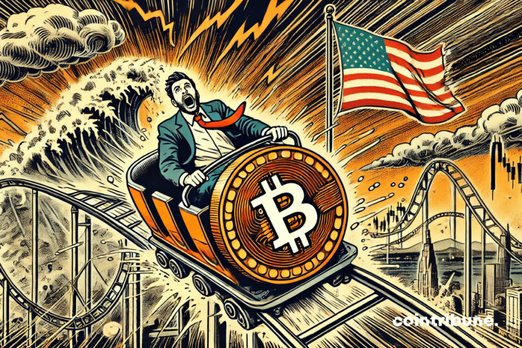 Bitcoin on a rollercoaster ride with extreme volatility and the impact of US economic tensions.