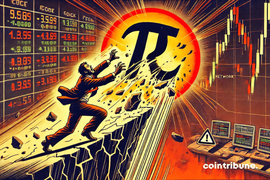 Pi Network on the brink of financial collapse, with a panicked crypto trader trying to stop its fall!