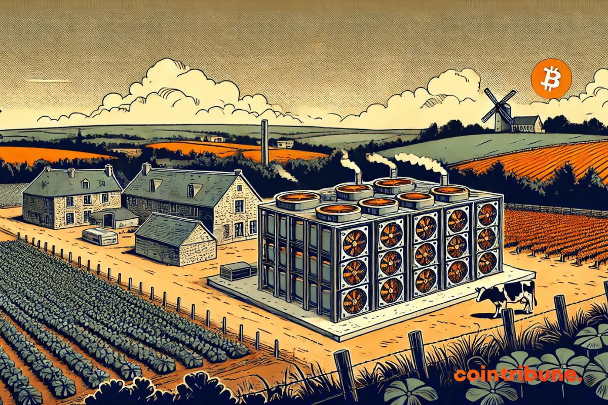 Une usine de mining de Bitcoin installée dans la campagne de Normandie en France.