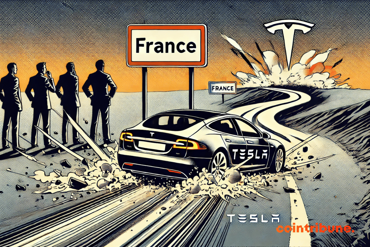 Tesla car hits sign France