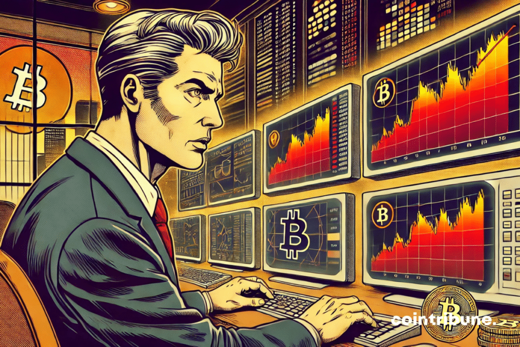 illustration of a Bitfinex expert analyzing data