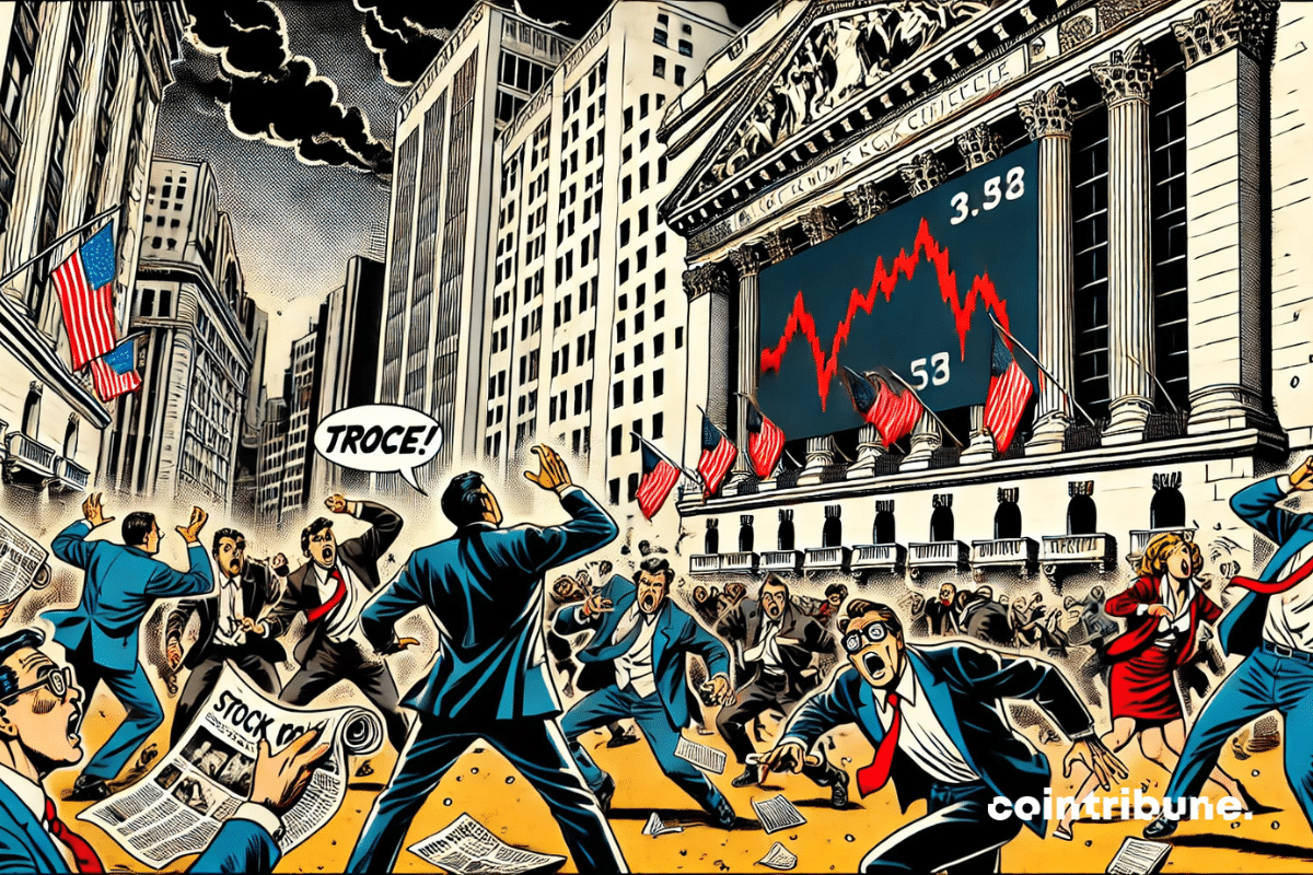 Wall Street in total chaos with panicked investors.