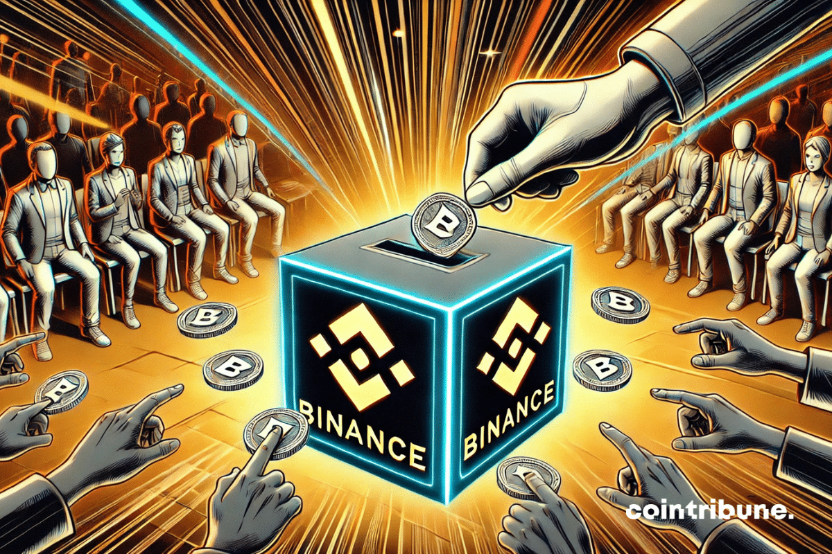 Urna y manos votantes de Binance