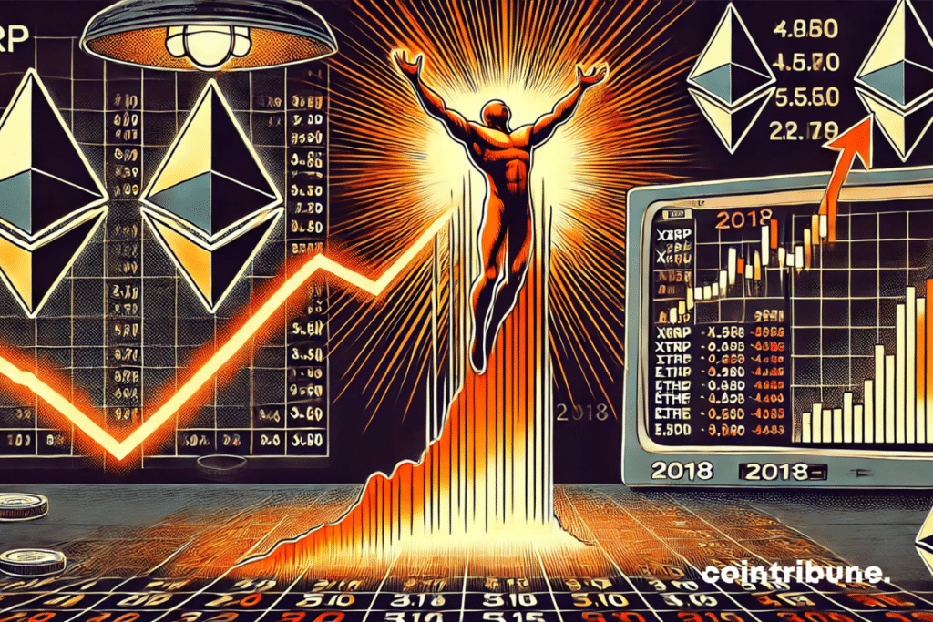 Le XRP et Ethereum prennent forme dans un duel graphique crypto stylisé et animé.