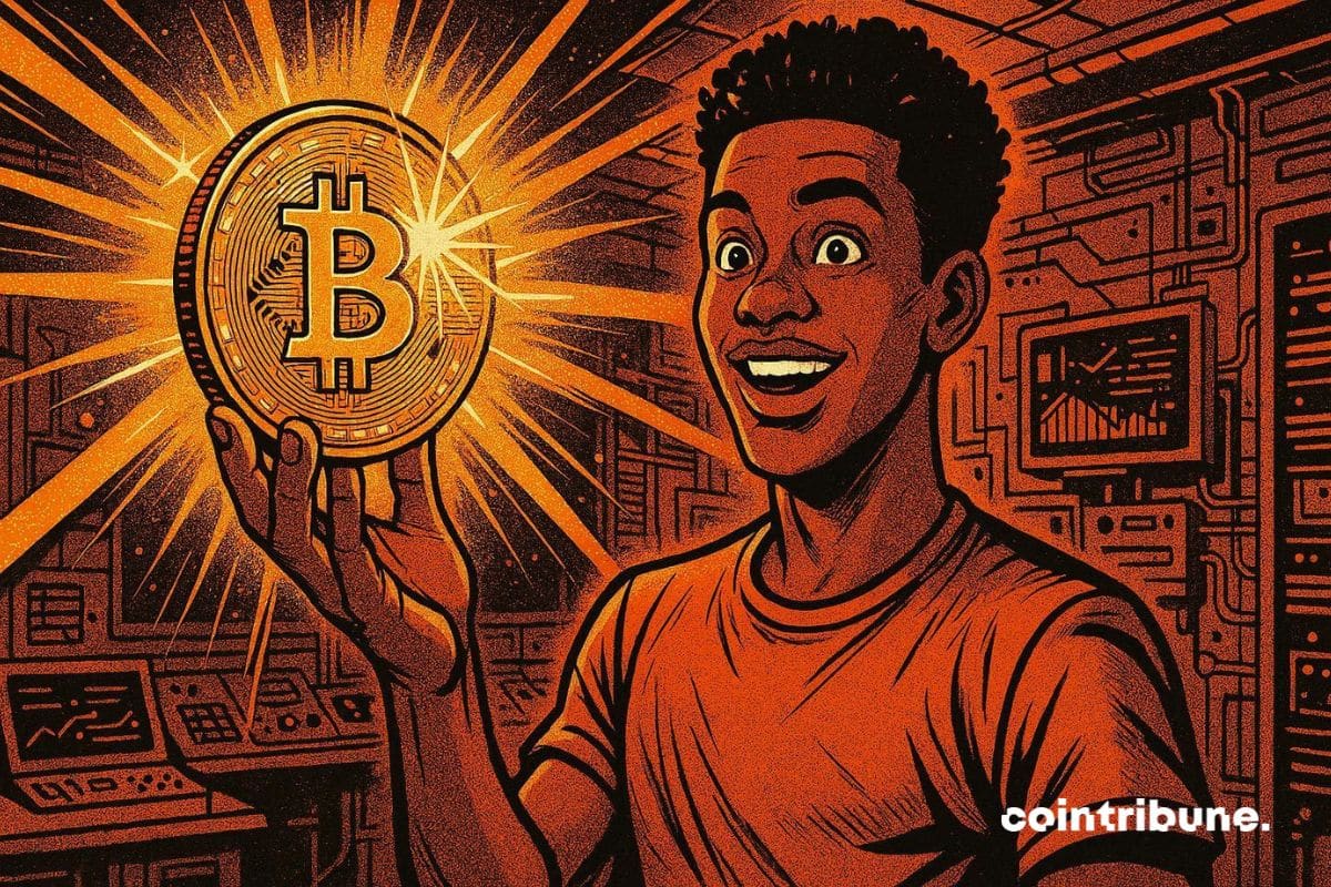 Arthur Hayes heureux avec une pièce de bitcoin en main, satisfait de la fin du cycle de 4 ans du BTC.