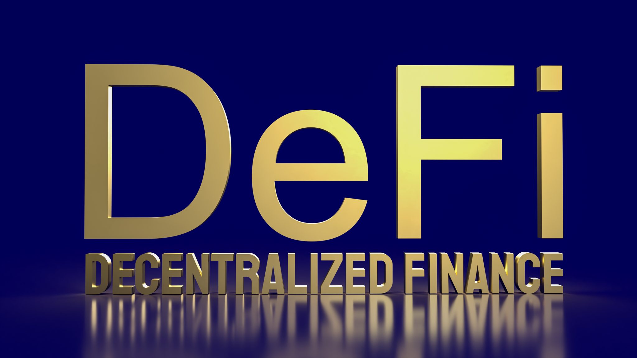 The defi farming gold word on blue background for cryptocurrency business concept 3d rendering